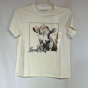 Vinyl Threads Locals Only Cow Graphic Tee Off-White Small  New